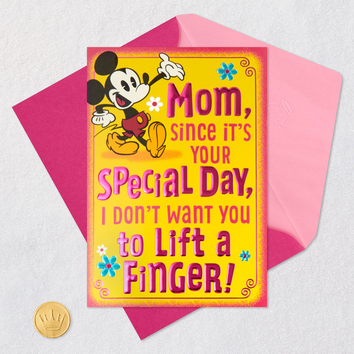 Mickey Mouse Pop-Up Hug Funny Birthday Card for Mom Card Front with Envelope and Gold Seal image number 5