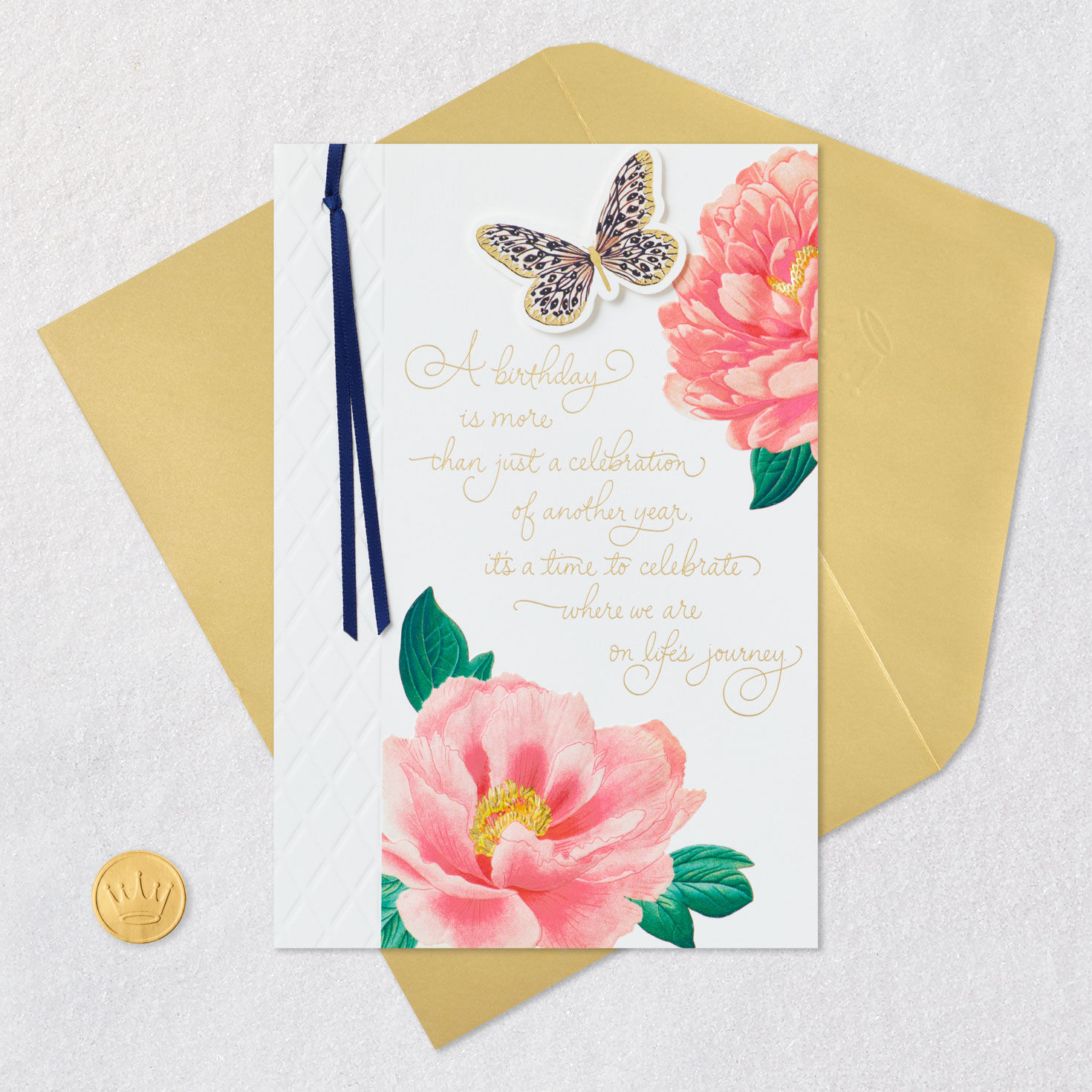 Butterfly and Peonies Birthday Card Card Front with Envelope and Gold Seal image number 6