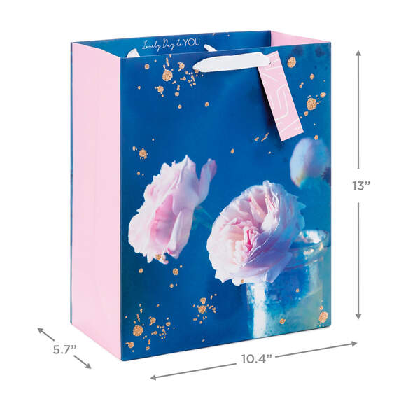 13" Pink Peonies on Blue Large Gift Bag, , large image number 3