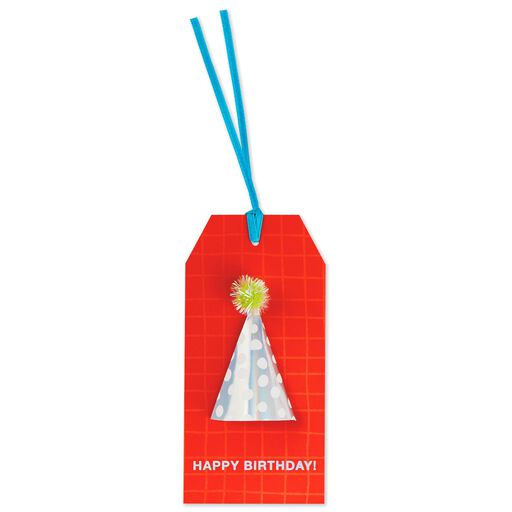 Happy Birthday Party Hat Gift Tag With Ribbon, 