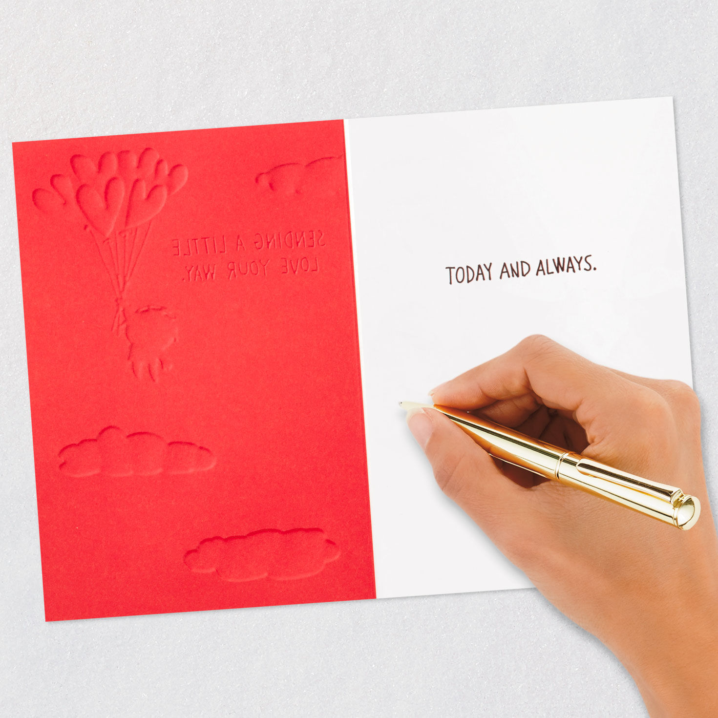 Person Flying Away With Heart Balloons Love Card, , large image number 6