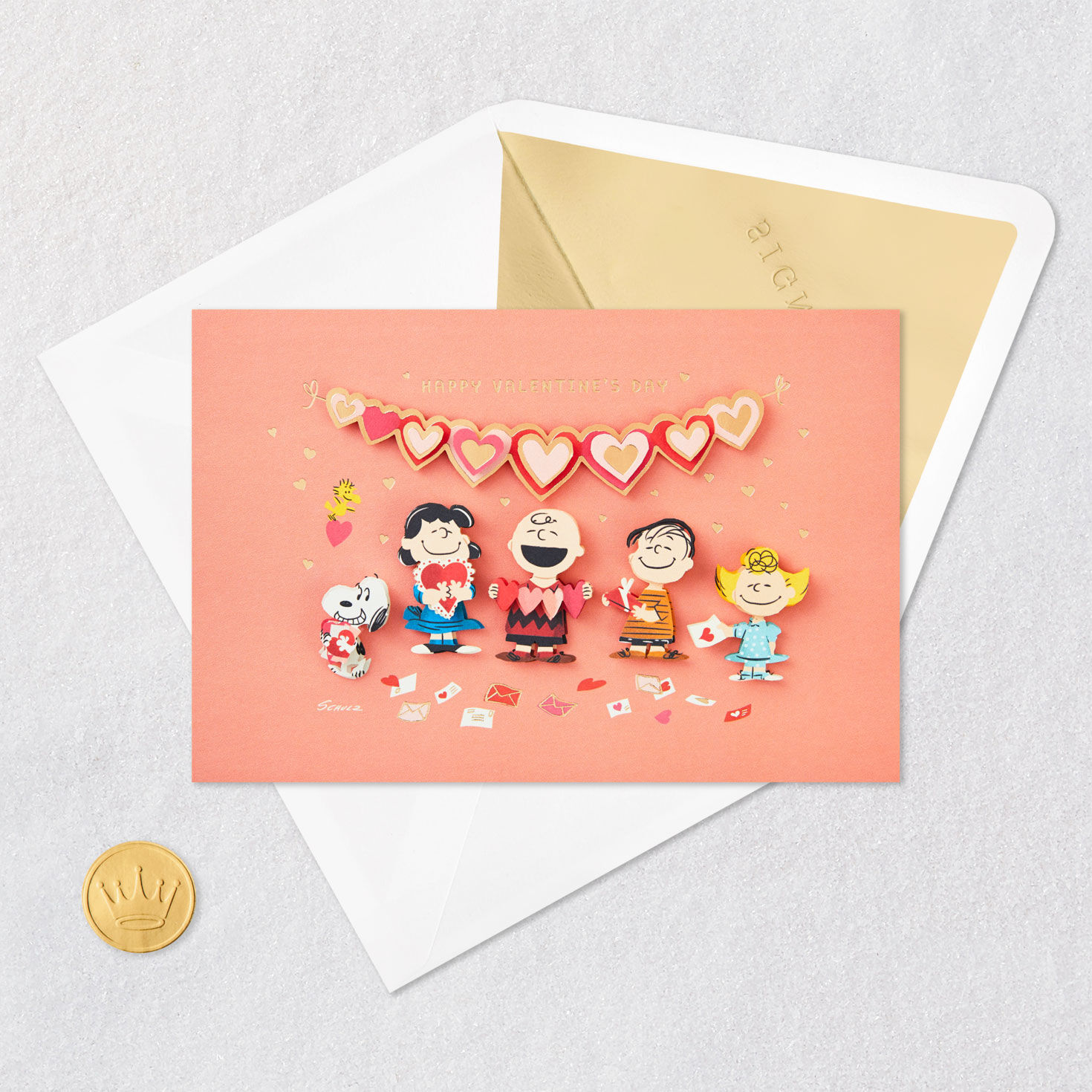 Peanuts Gang With Hearts Happy Valentine's Day Card Card Front with Envelope and Gold Seal image number 5