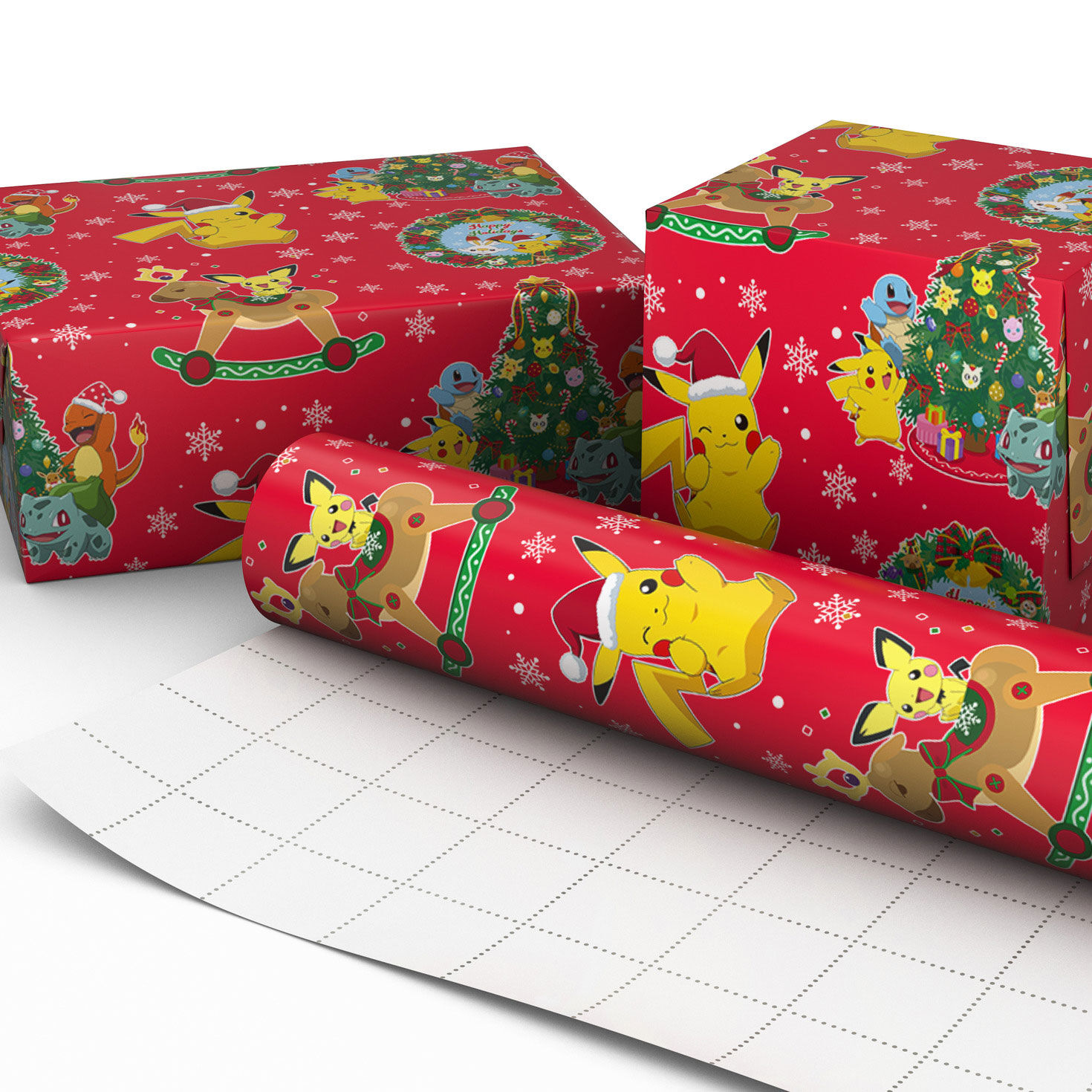 Pok&eacute;mon Fun on Red Jumbo Christmas Wrapping Paper Wrapped package image number 2