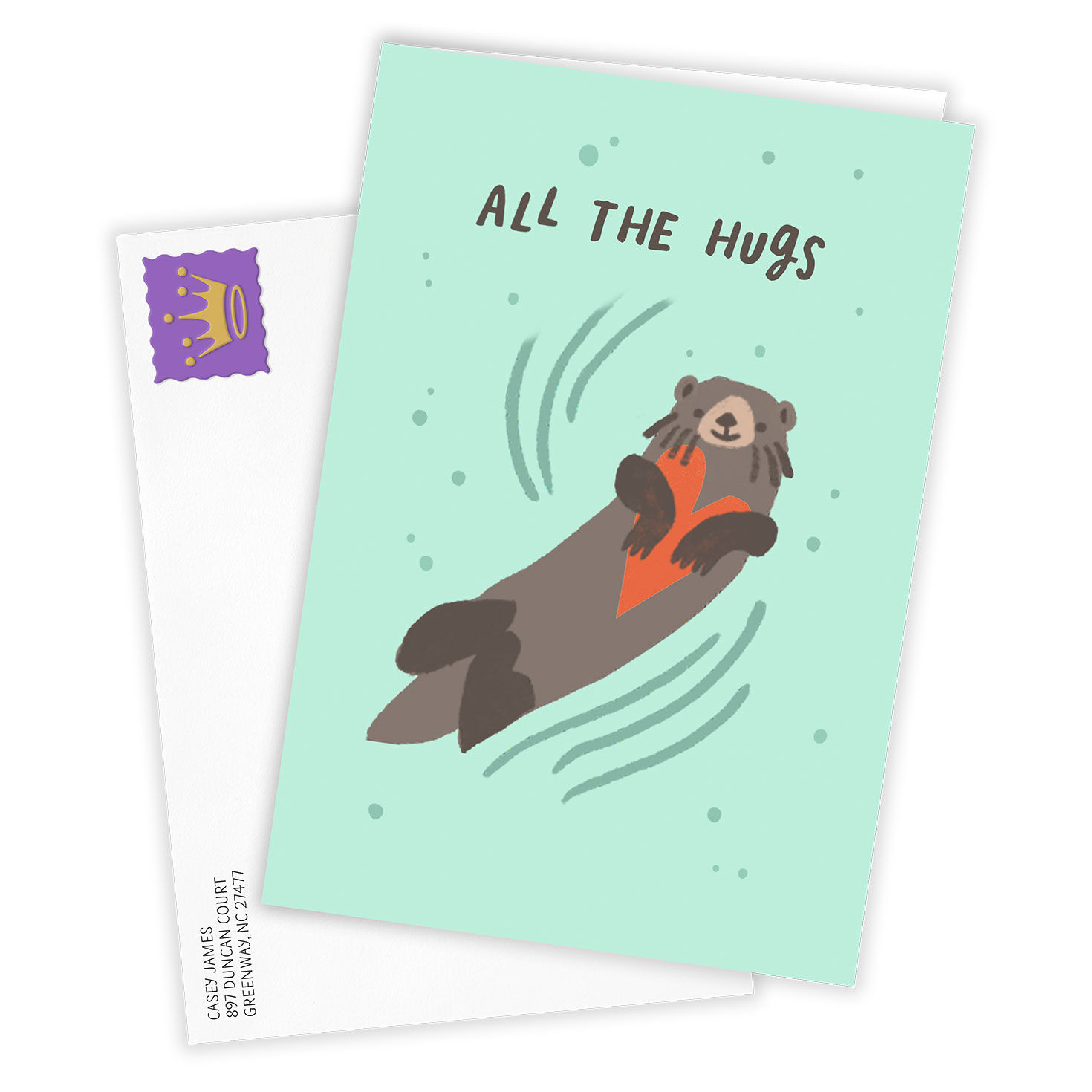 Otter With Heart Personalized Everyday Card Card Front with Envelope image number 2