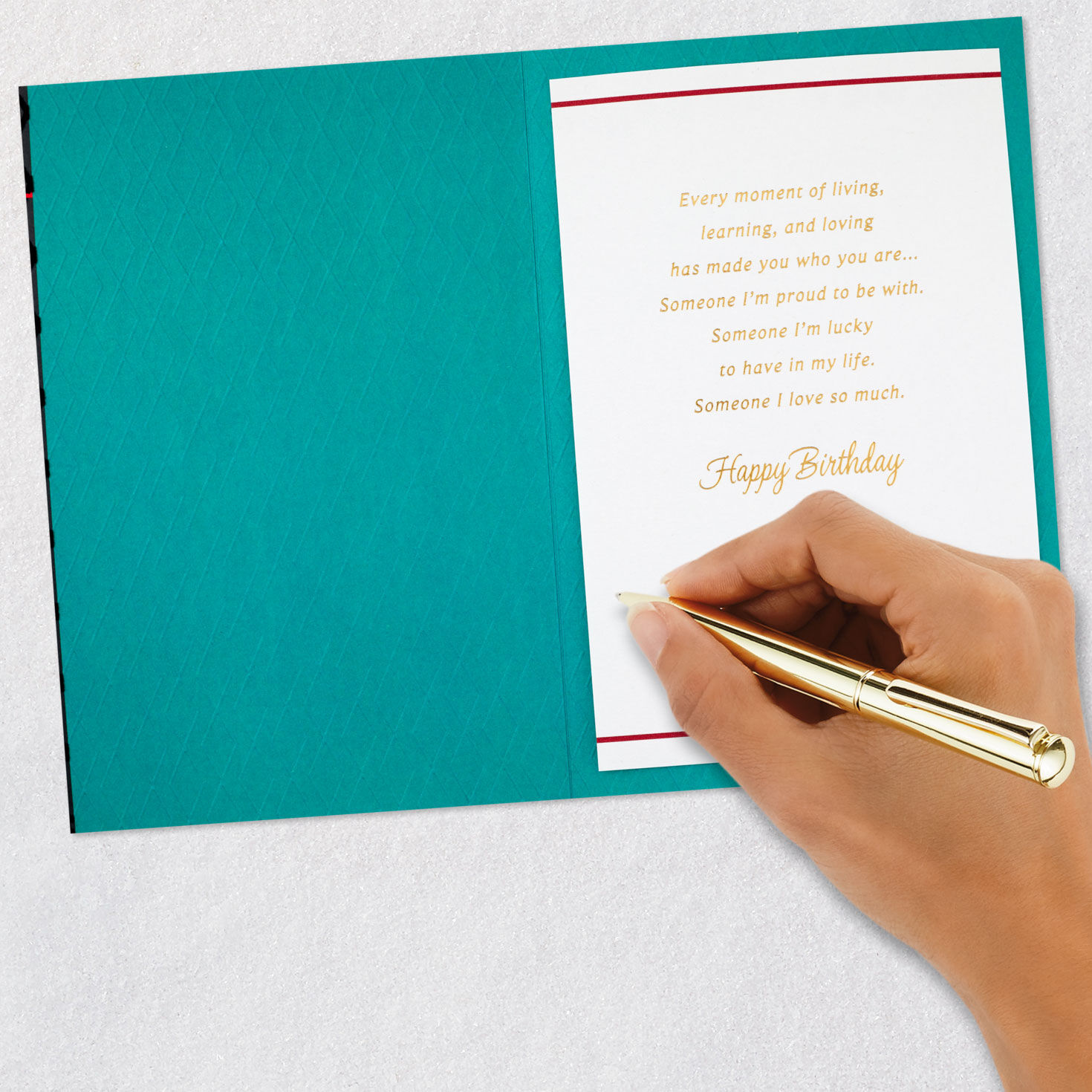 Blue and Red Geometric Cake on Black Birthday Card signing card image number 6