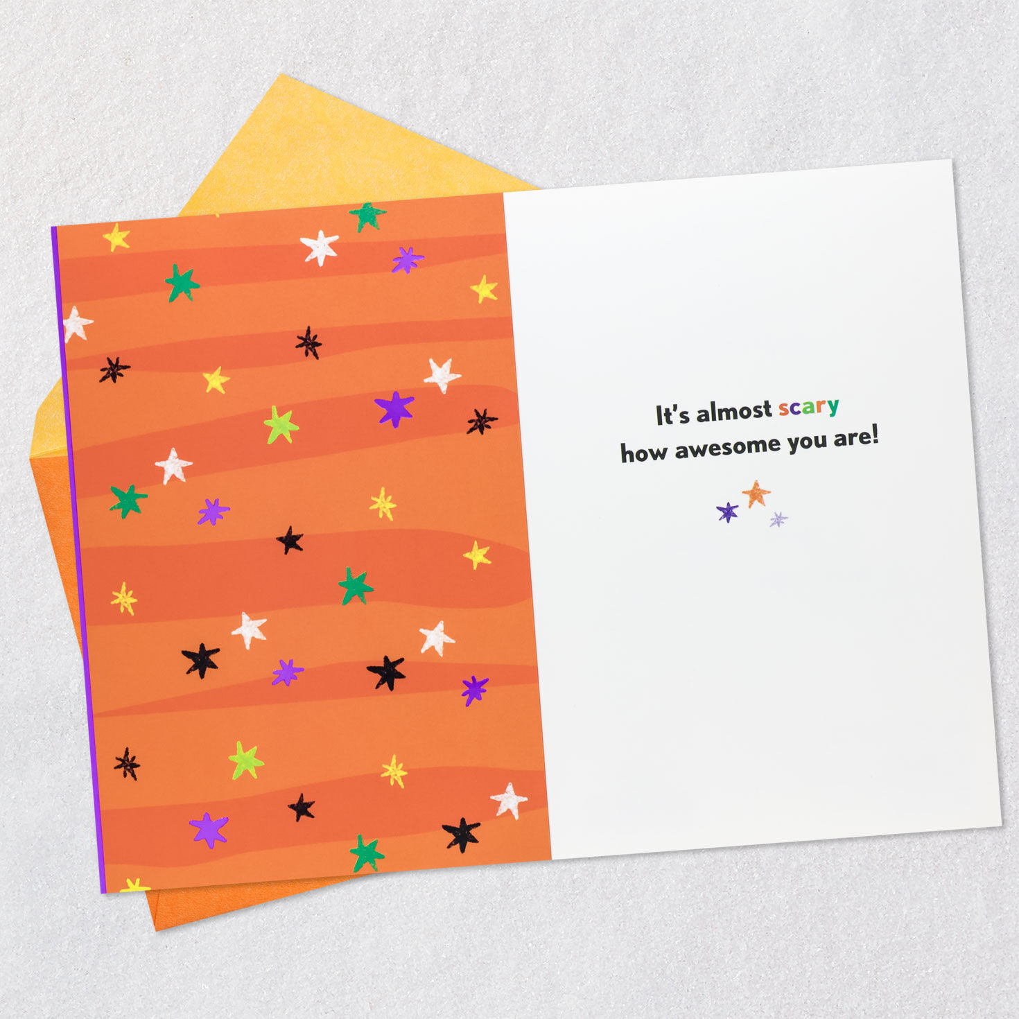 Monster Lettering on Purple Halloween Card Open card with envelope image number 3