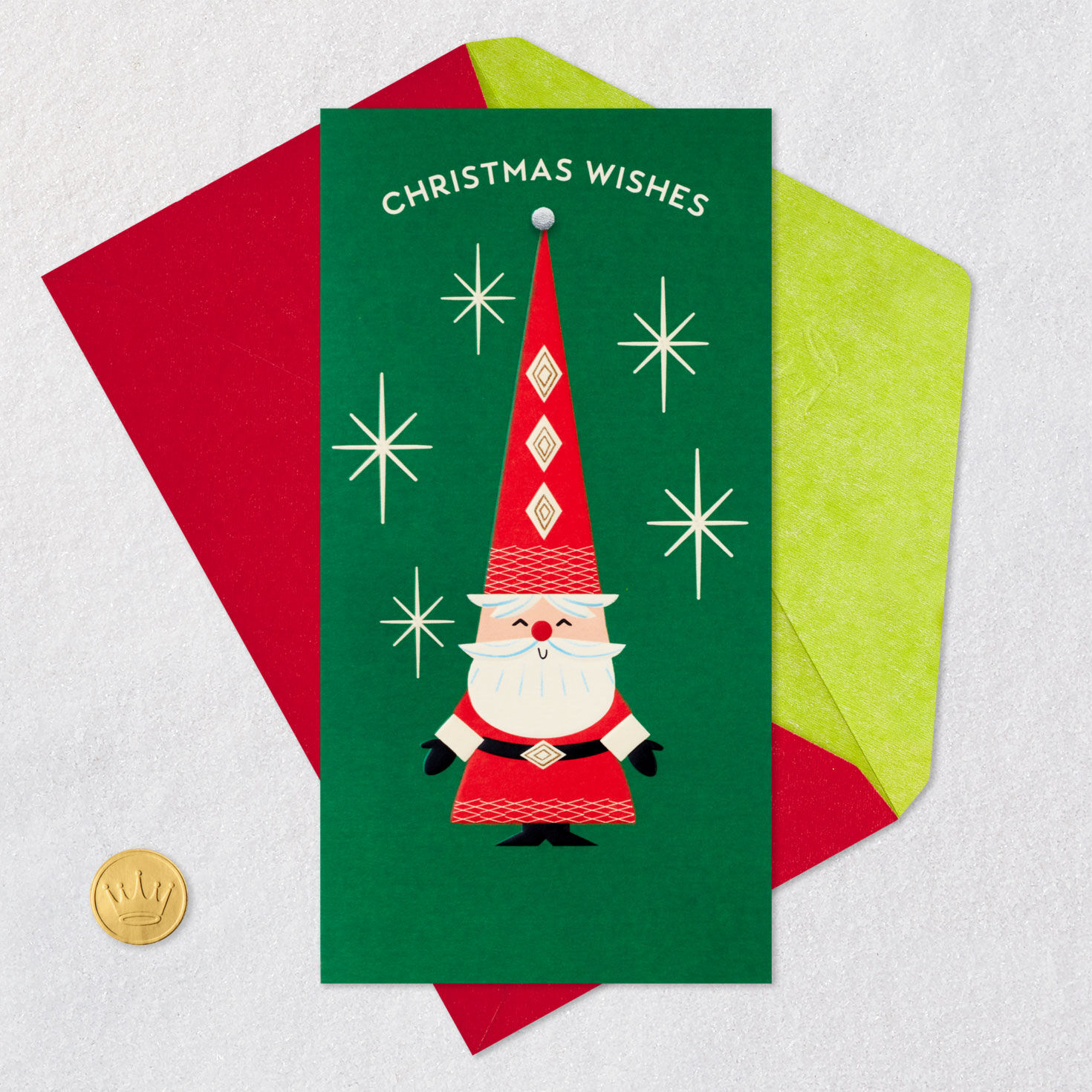 Stylized Santa Claus Money Holder Christmas Card Card Front with Envelope and Gold Seal image number 6