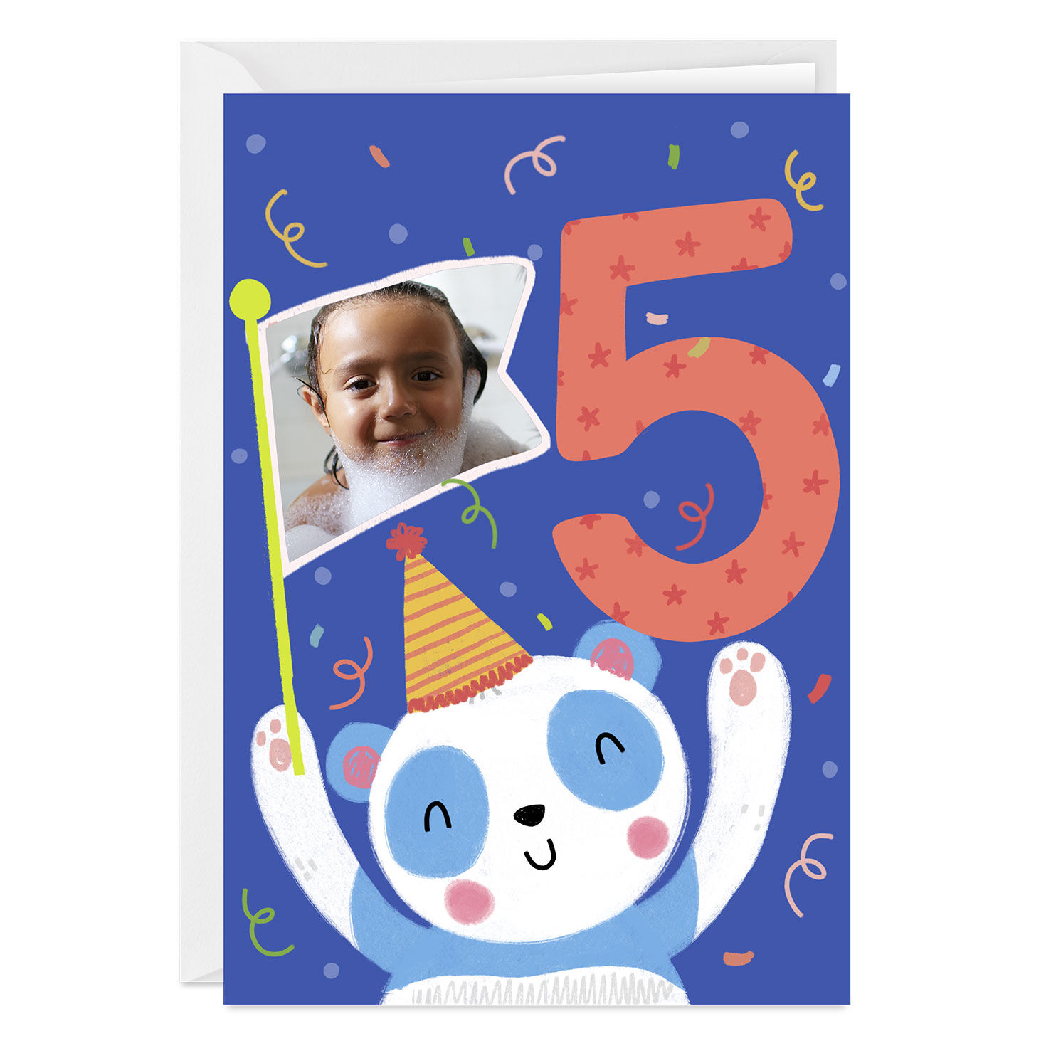 Festive Panda Custom 5th Birthday Card