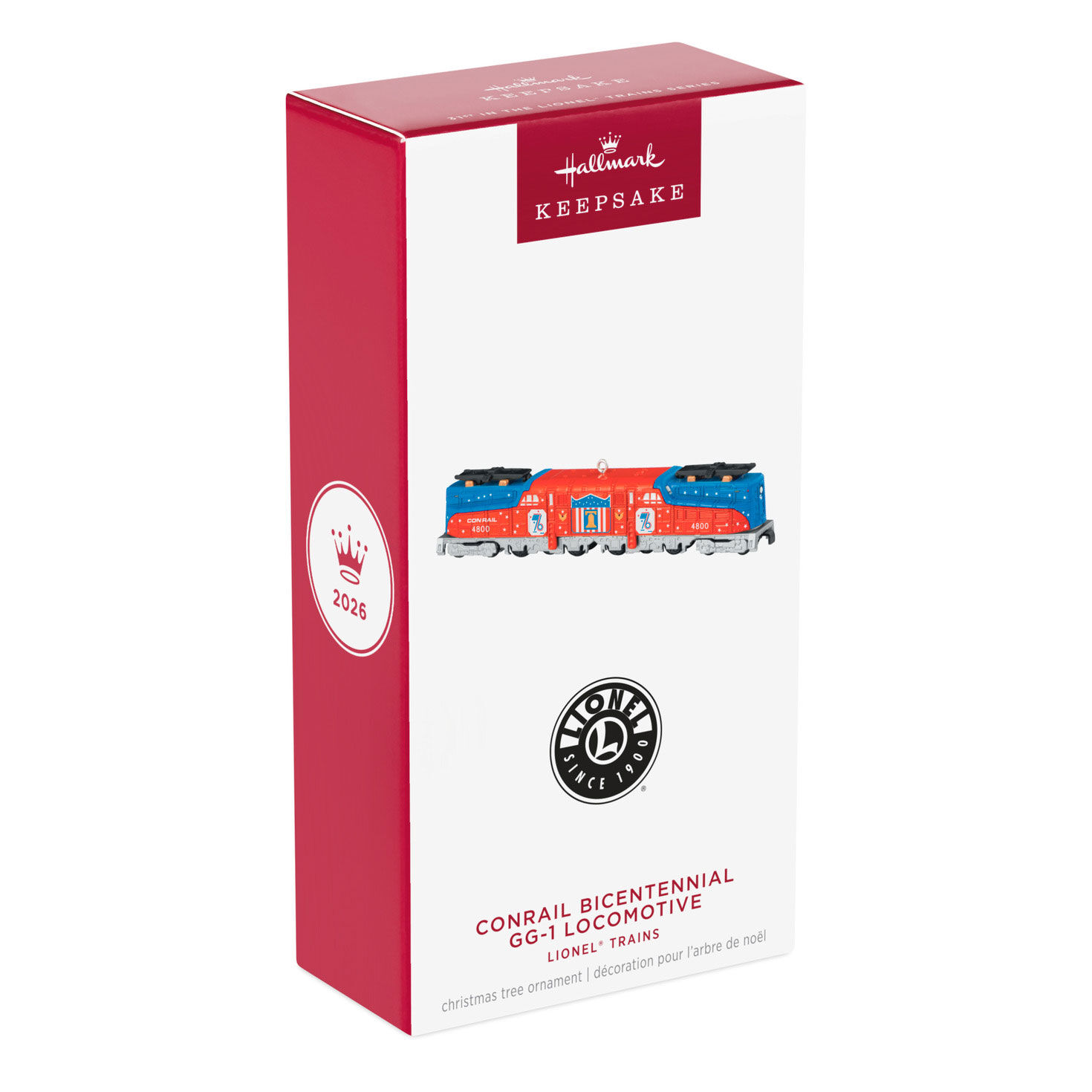 Lionel Red and Blue Train Engine Ornament Package Front image number 7