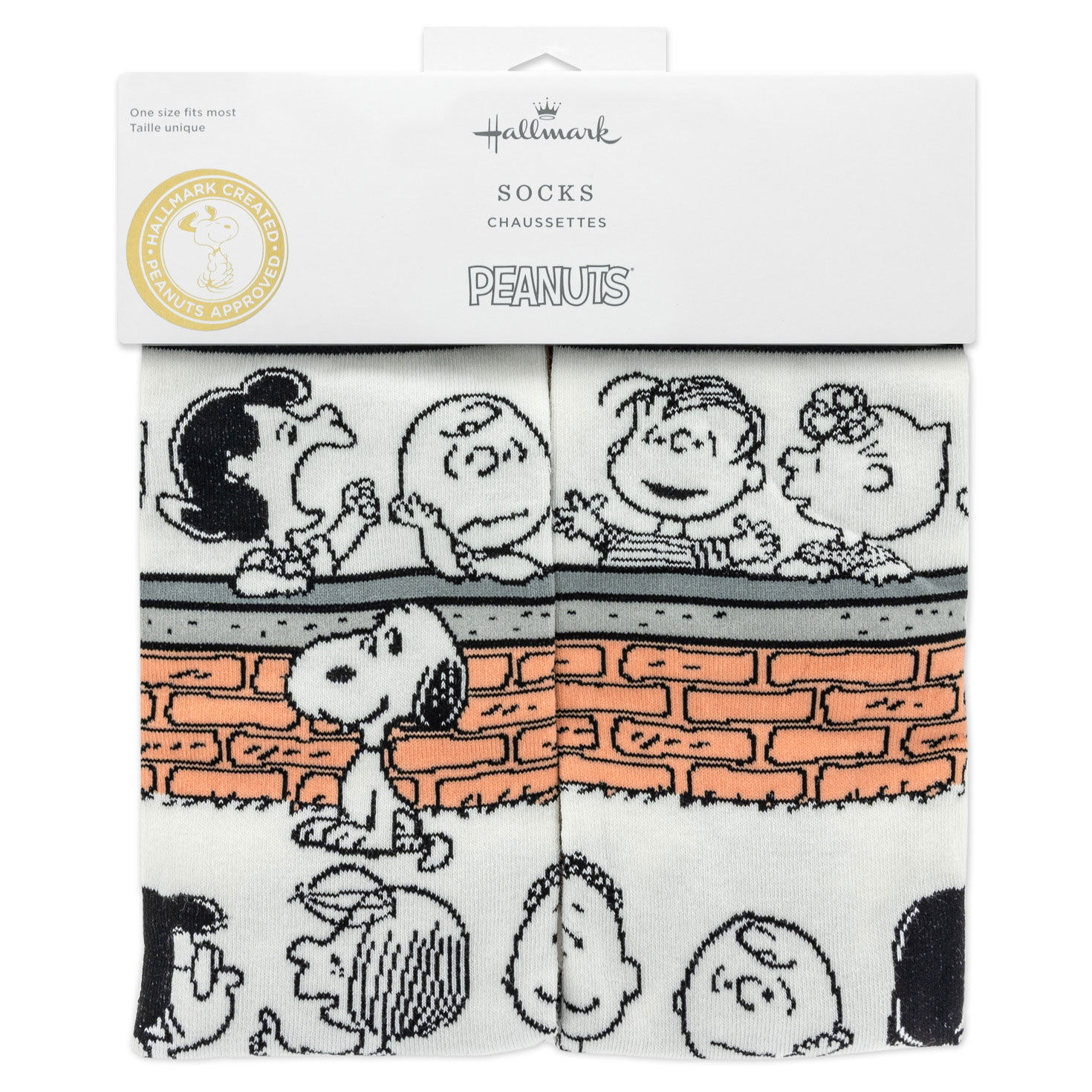 Peanuts Gang at Brick Wall Novelty Crew Socks package front image number 5