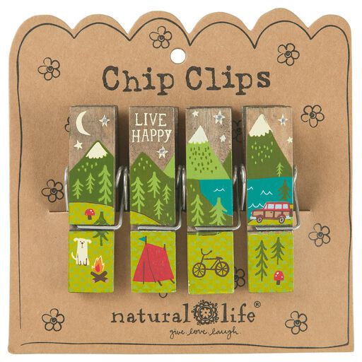 Natural Life Happy Camper Wood Chip Clips, Set of 4, 