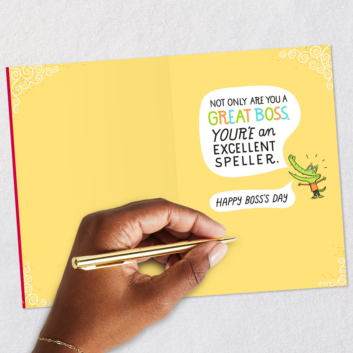 Alligator Cartoon Funny Boss's Day Card Signing card image number 6