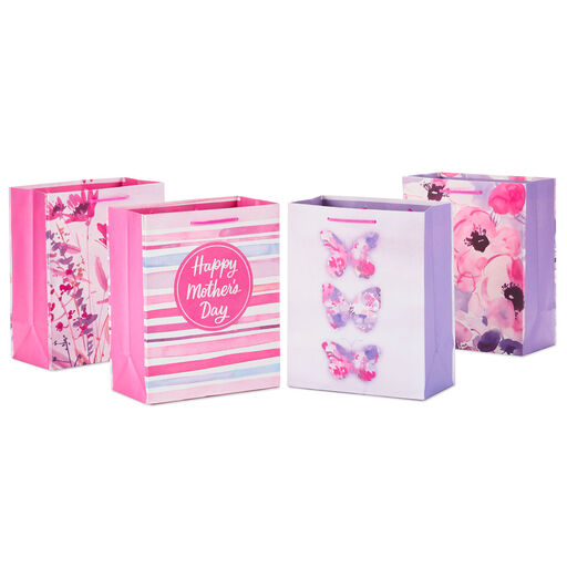 9.6" Bright Watercolors Assorted 4-Pack Medium Gift Bags, 