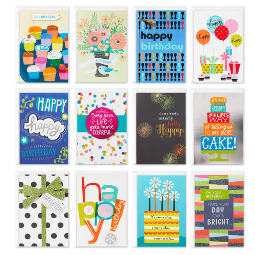 Premium Assorted Birthday Cards, Box of 12, 