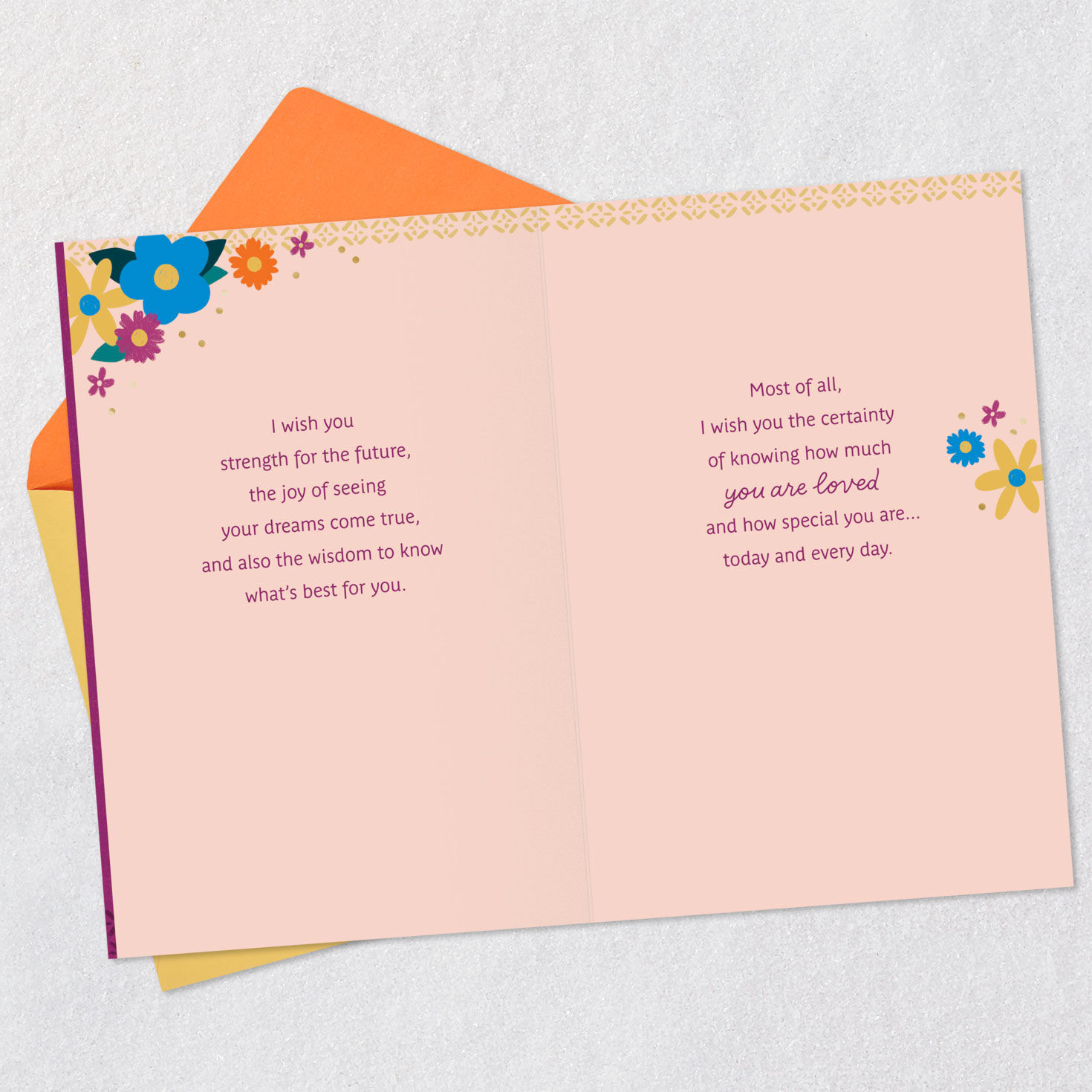 Cake and Flowers on Purple Granddaughter Birthday Card Open card with envelope image number 4