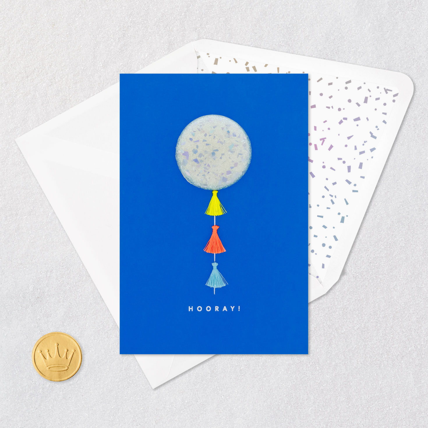 Glittery Balloon with Tassels on Blue Birthday Card Card Front with Envelope and Gold Seal image number 5