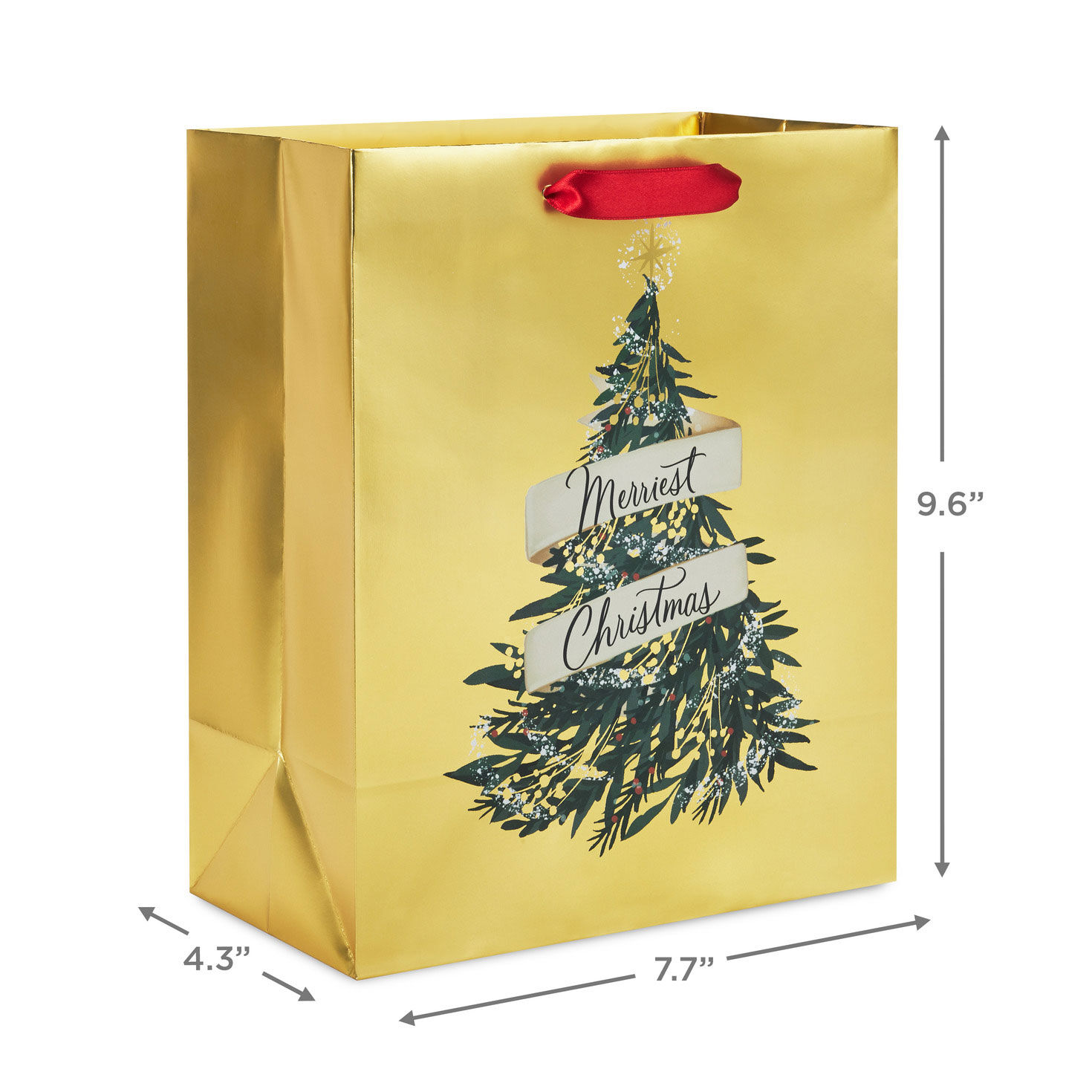 Evergreen Metallic Medium Christmas Gift Bag measurement image number 3