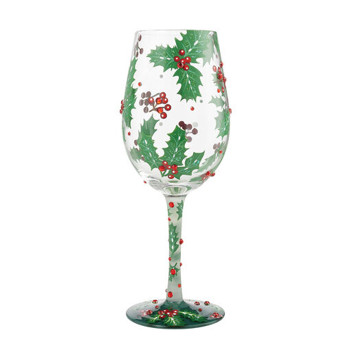 Lolita Holly Jolly Handpainted Wine Glass, 15 oz., 
