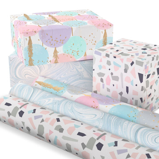 Silver and Pastels 3-Pack Wrapping Paper, 105 sq. ft. total