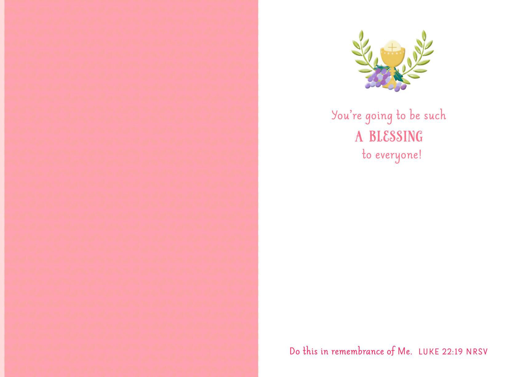 Chalice and Wreath of Flowers First Communion Card for Girl