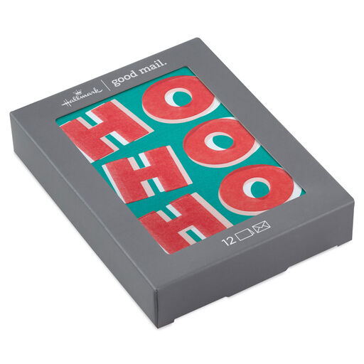 Red and Green Ho Ho Ho Boxed Christmas Cards, Pack of 12, 