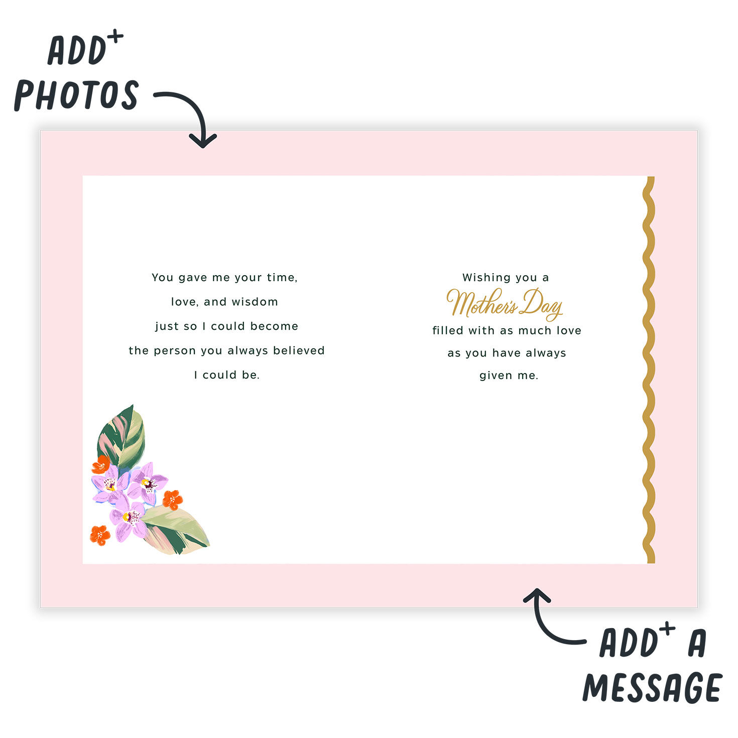 Floral Border on Green Personalized Mother's Day Card Open Card indicating personalization image number 9