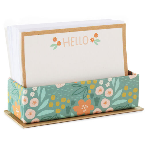 Ivory Floral Flat Note Cards in Caddy, Box of 40, 
