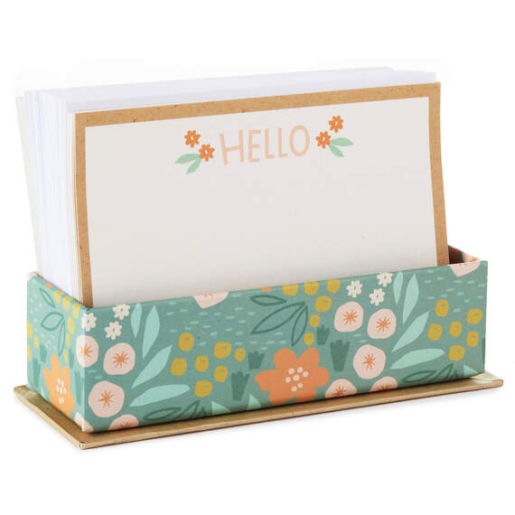 Ivory Floral Flat Note Cards in Caddy, Box of 40