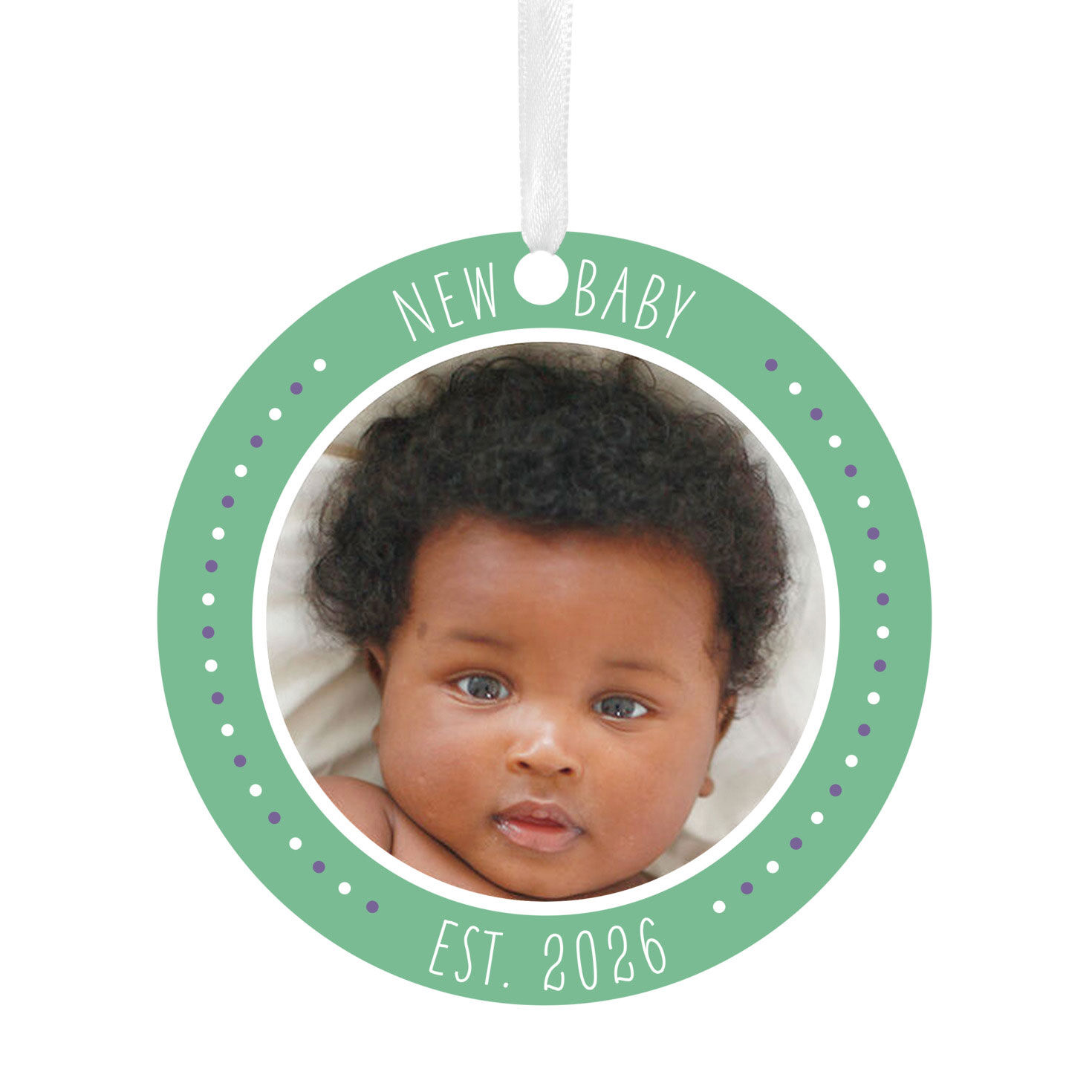 New Baby Round Metal Personalized Ornament, Custom Photo and Text