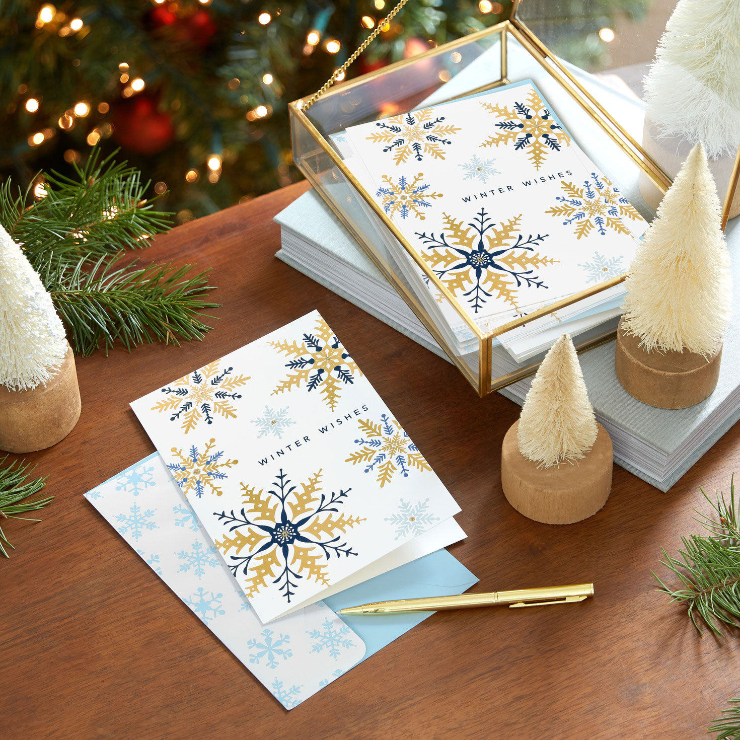 Blue and Gold Snowflakes Boxed Christmas Cards  image number 7