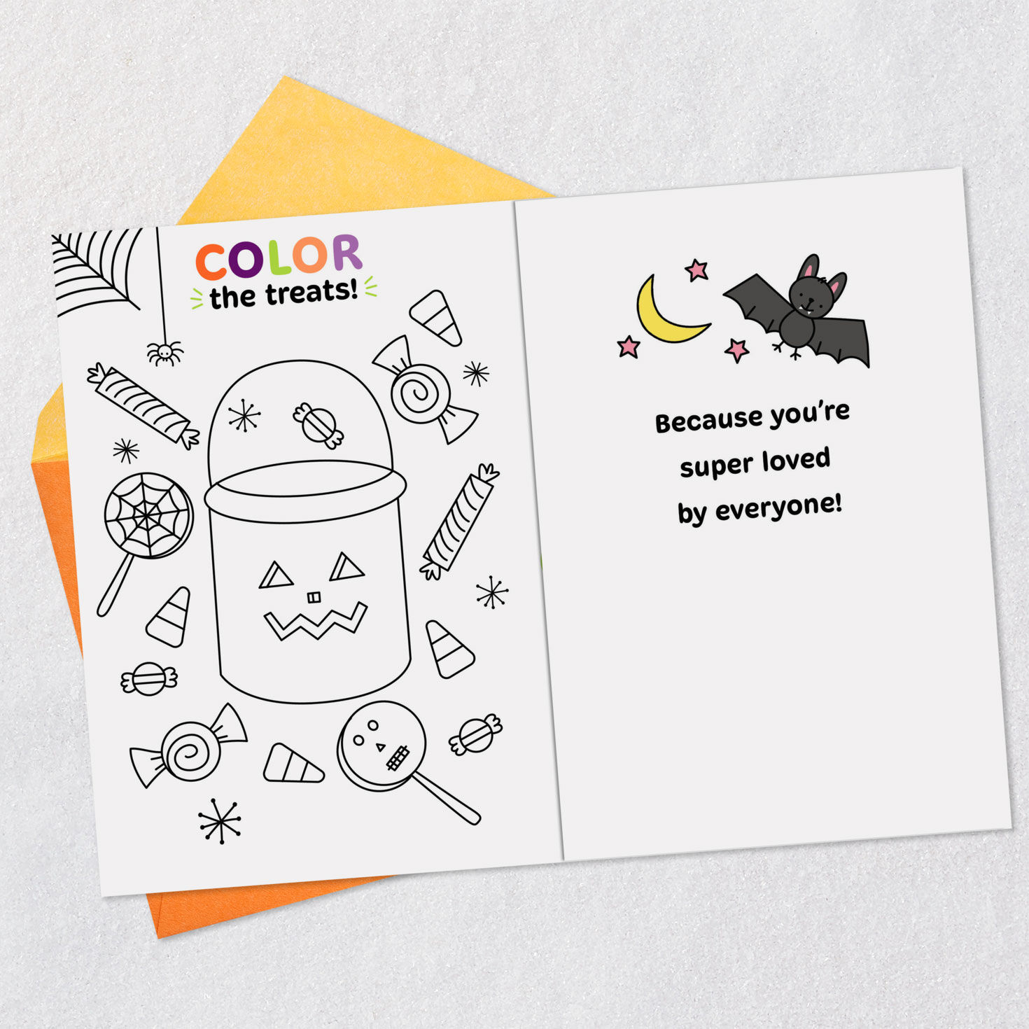 Witch Cartoon Coloring Halloween Card for Granddaughter Open card with envelope image number 3