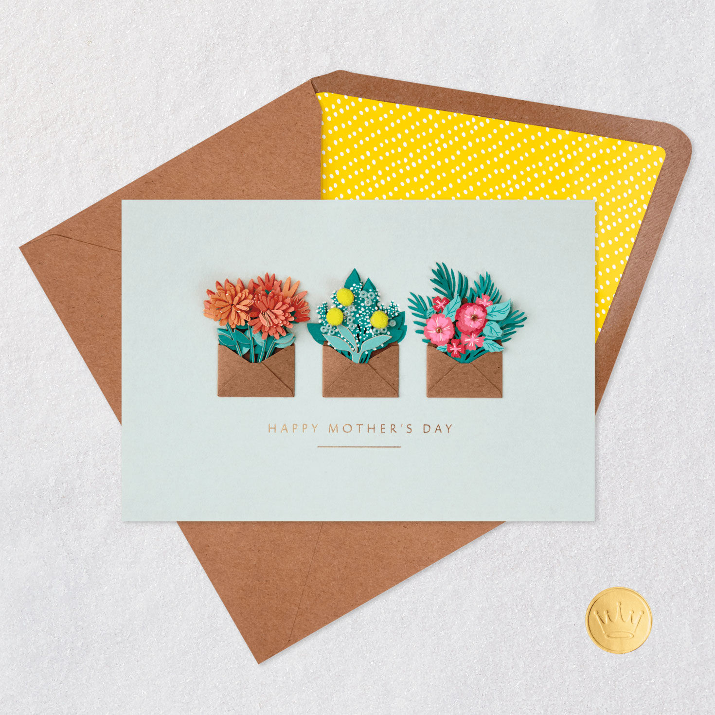 Three Envelopes With Flowers Mother's Day Card Card Front with Envelope and Gold Seal image number 5