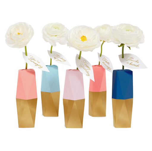 Mini Paper Vase Kit, Pack of 5 With Water Vials and Leaf Tags, 