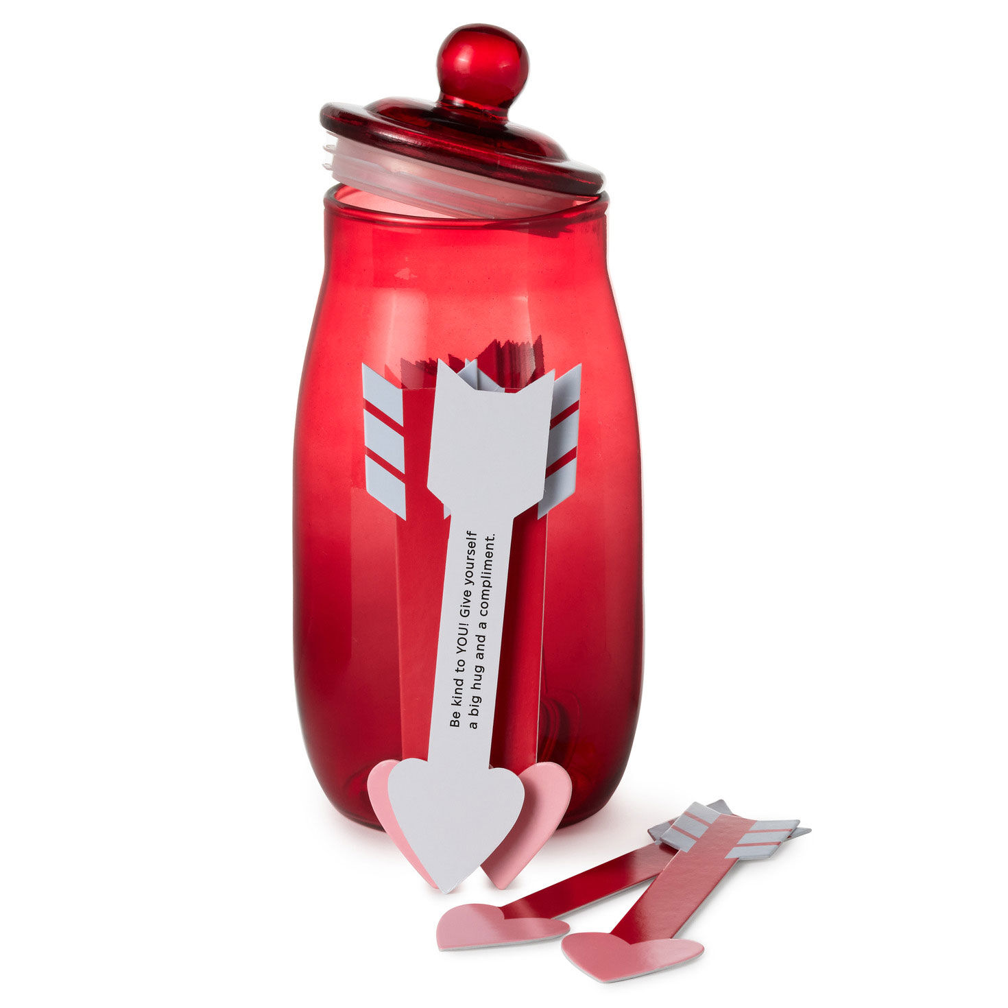 Valentine's Day Idea Cards in Red Glass Jar front with arrows showing image number 3