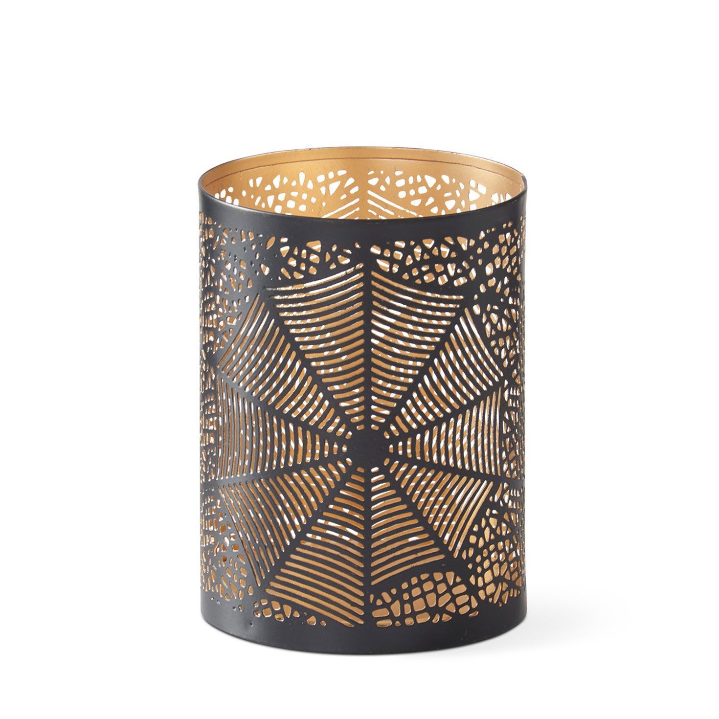 K&K Interiors Small Black Metal Spiderwebs Candle Holder, 5.5"