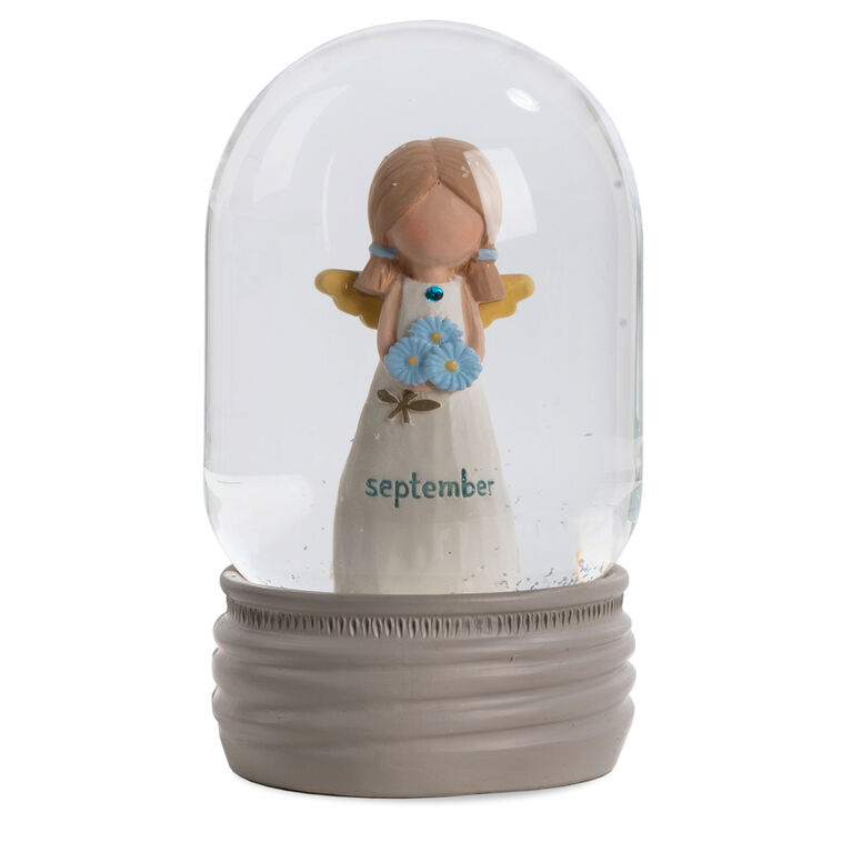 Blossom Bucket September Birthstone Angel Snow Globe, 4.2"