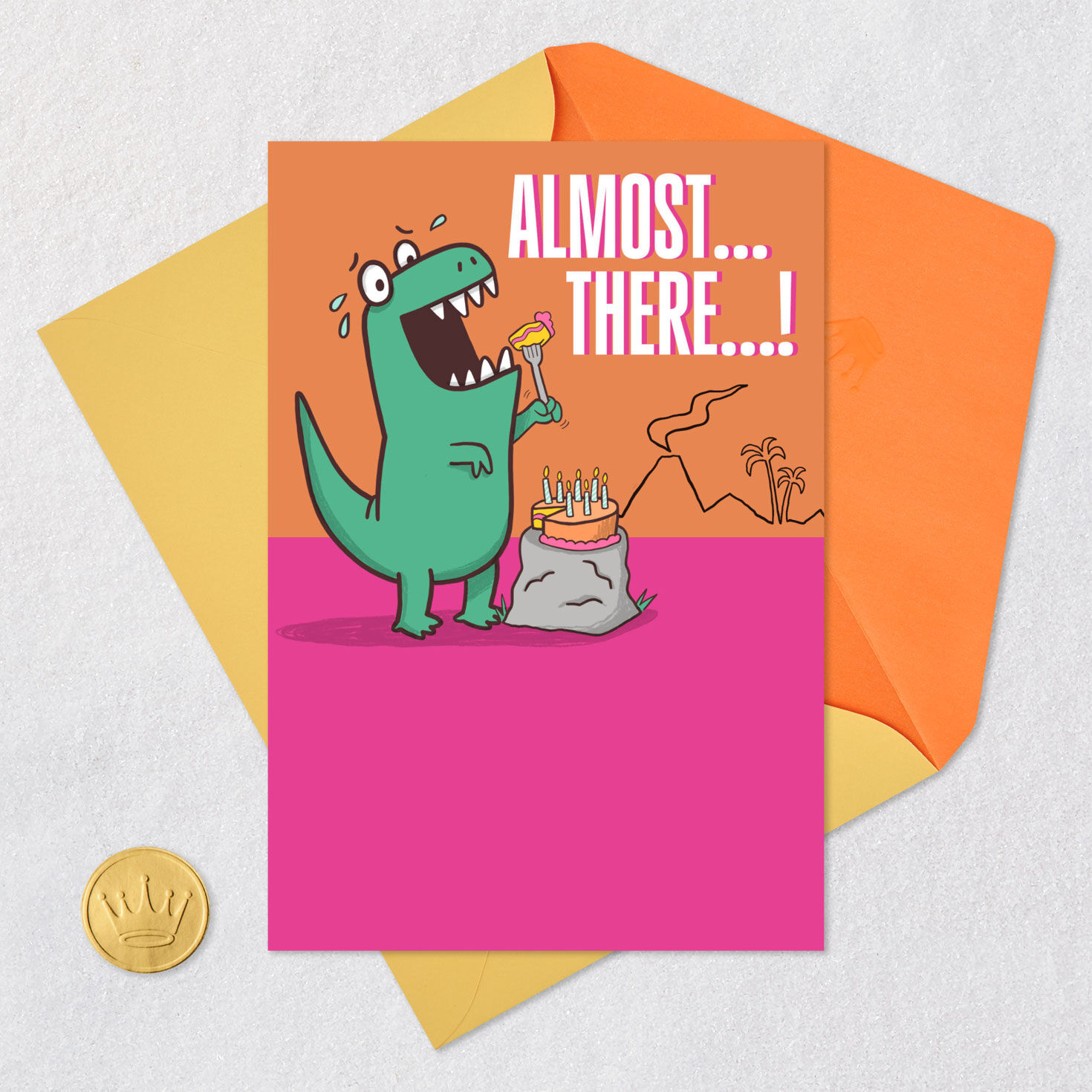 Dinosaur Eating Cake Funny Birthday Card Card with envelope and Seal image number 5