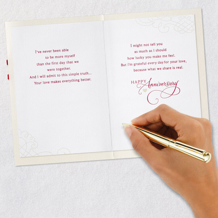 Magenta Heart and Ribbon Anniversary Card for Wife Signing card image number 7