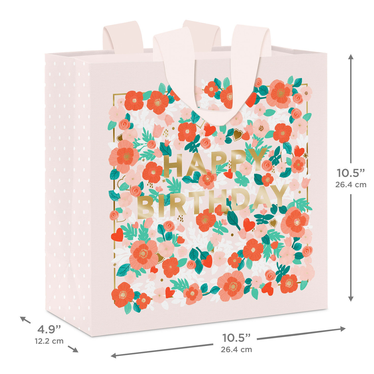 Red, Coral and Pink Floral Happy Birthday Large Bag measurement image number 3