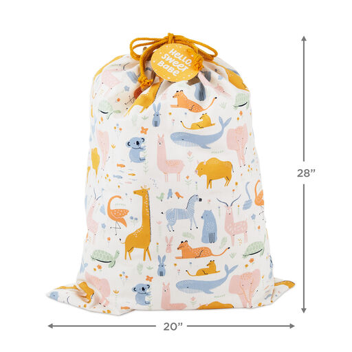 28" Pastel Animals Large Fabric Gift Bag With Tag, 
