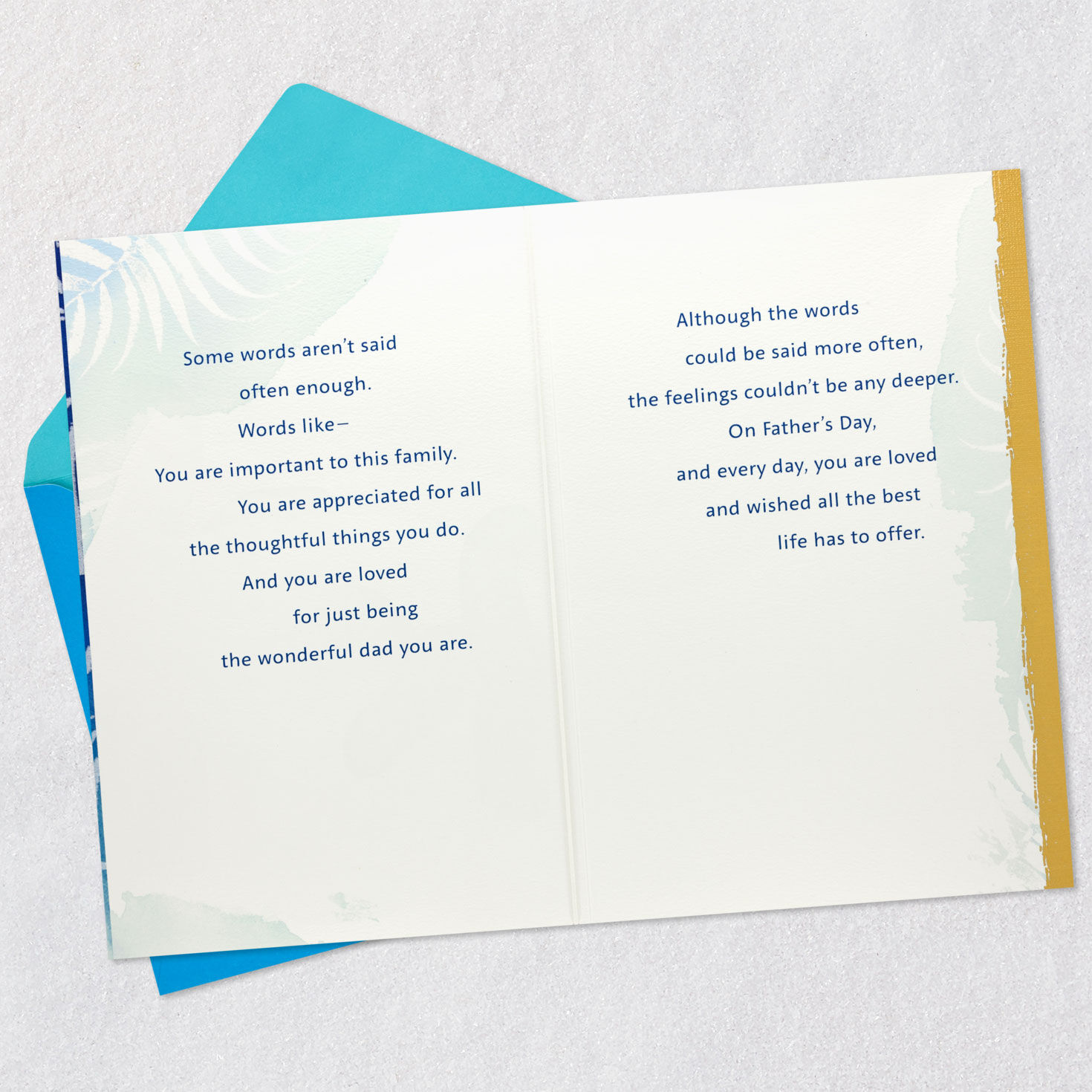 Fern Leaves on Blue Dad Father's Day Card Open card with envelope image number 4