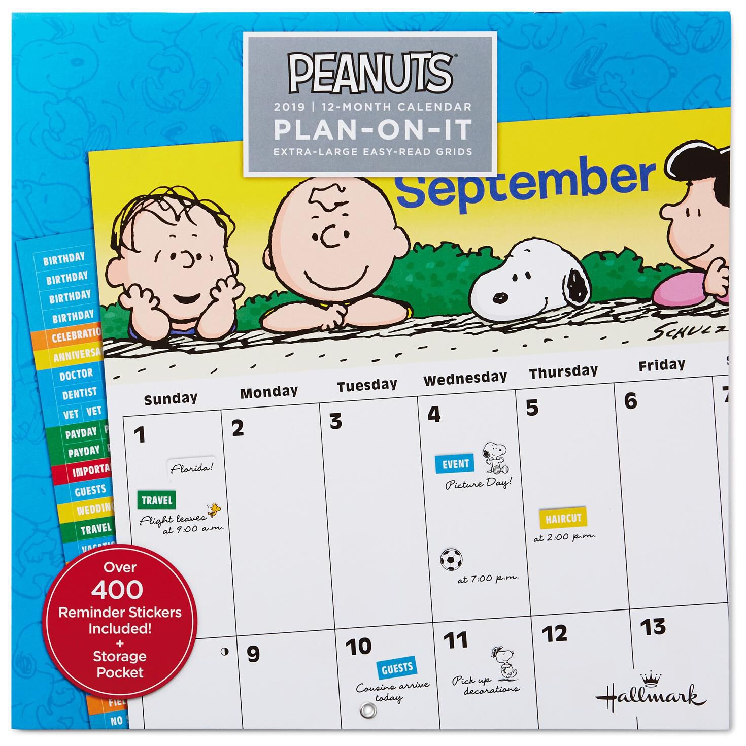 peanuts large grid 2019 wall calendar with stickers 12 month 2019 12 months calendar