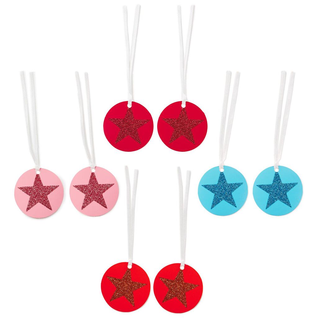 assorted glitter star round gift tags pack of 8 seals and gift