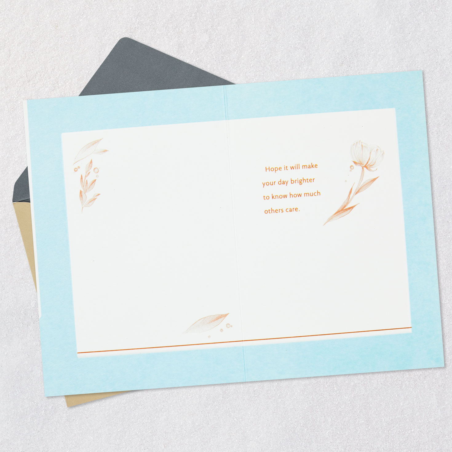 Copper Flowers and Leaves Encouragement Card Open card with envelope image number 3