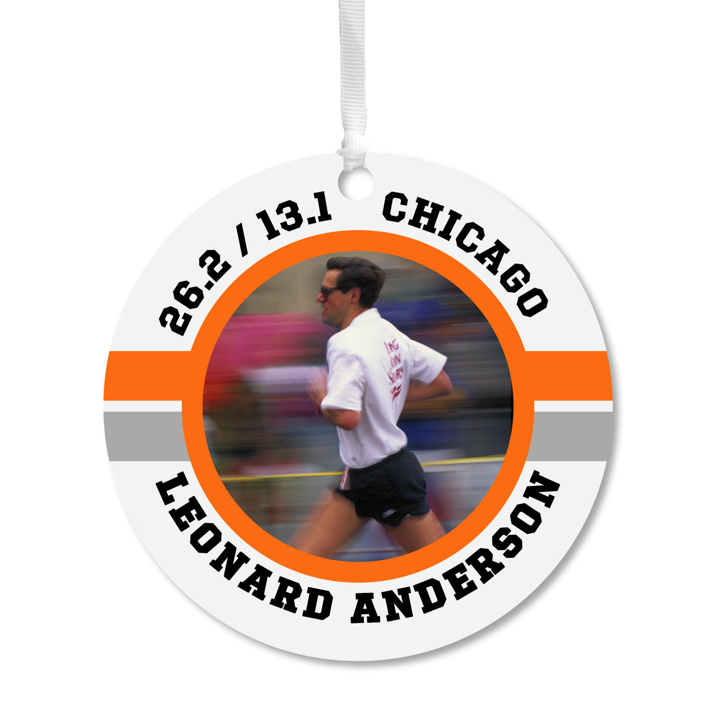 Marathon Round Metal Personalized Ornament, Custom Photo and Text