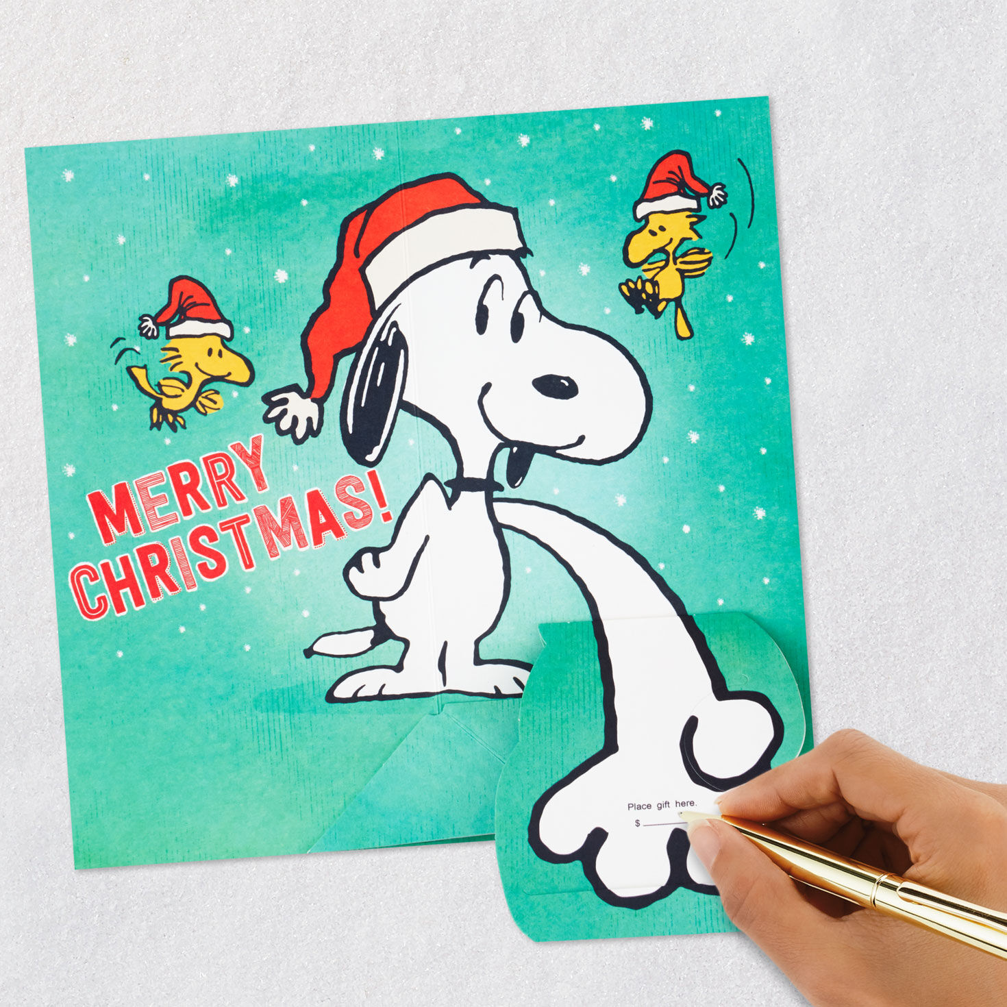Snoopy and Woodstock Holiday Gift Card Holder signing card image number 7