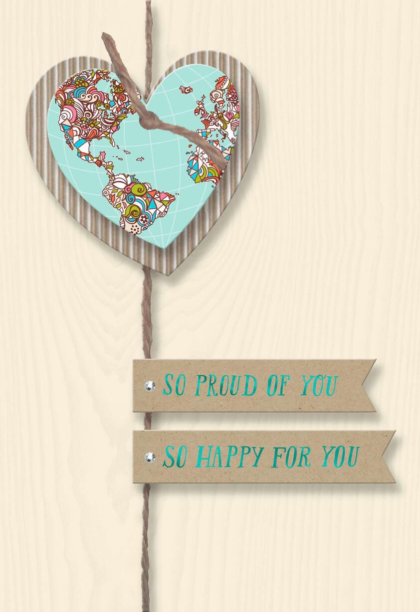 Heart With World Map Graduation Congratulations Card