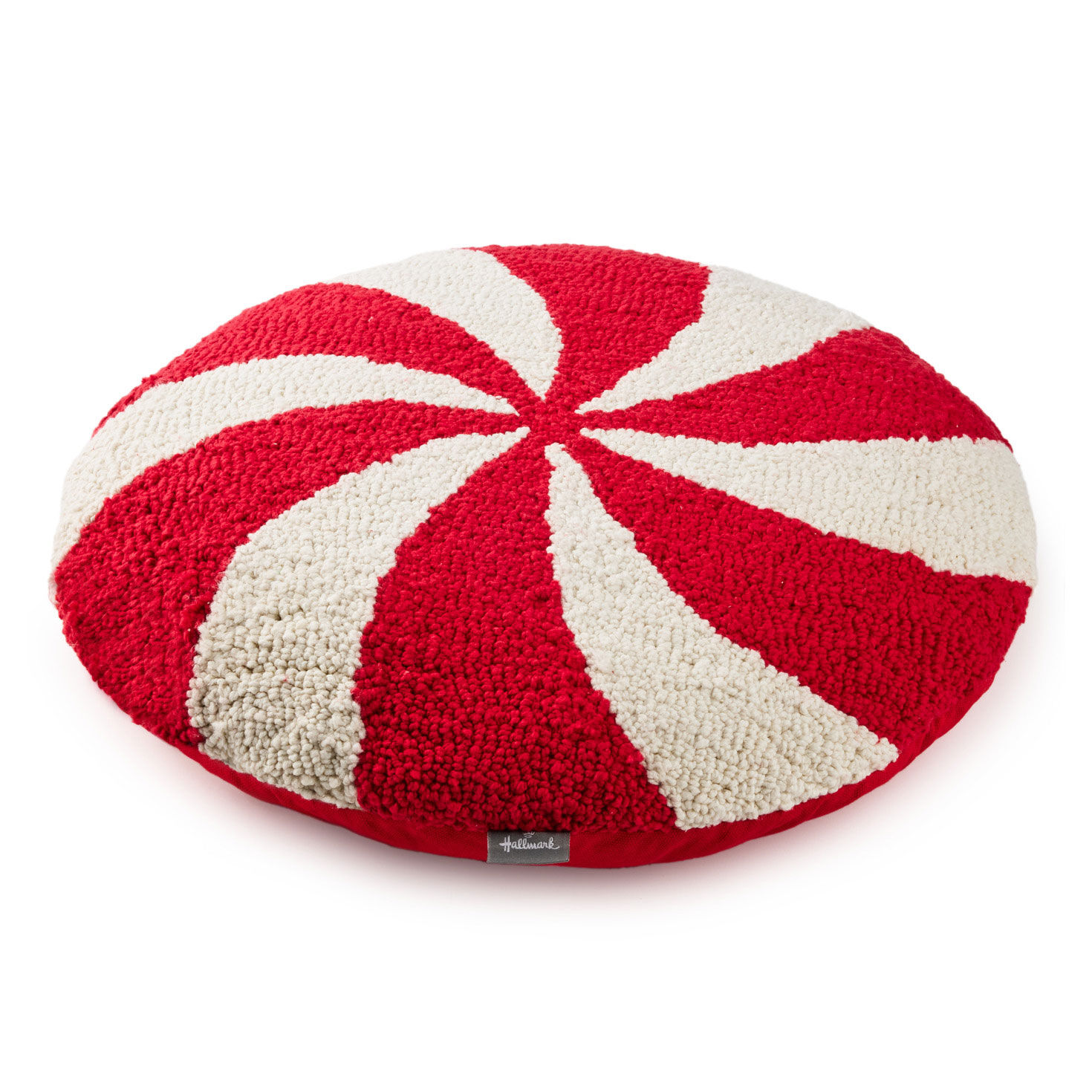 Red and White Round Peppermint Candy Throw Pillow Side image number 3