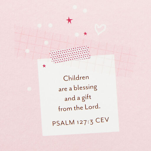 Moon With Hearts and Stars Baby Girl Christening Card, 