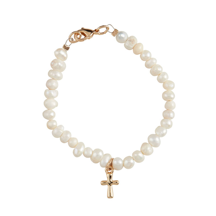 Mud Pie Gold Cross Pearl Bracelet for Toddler